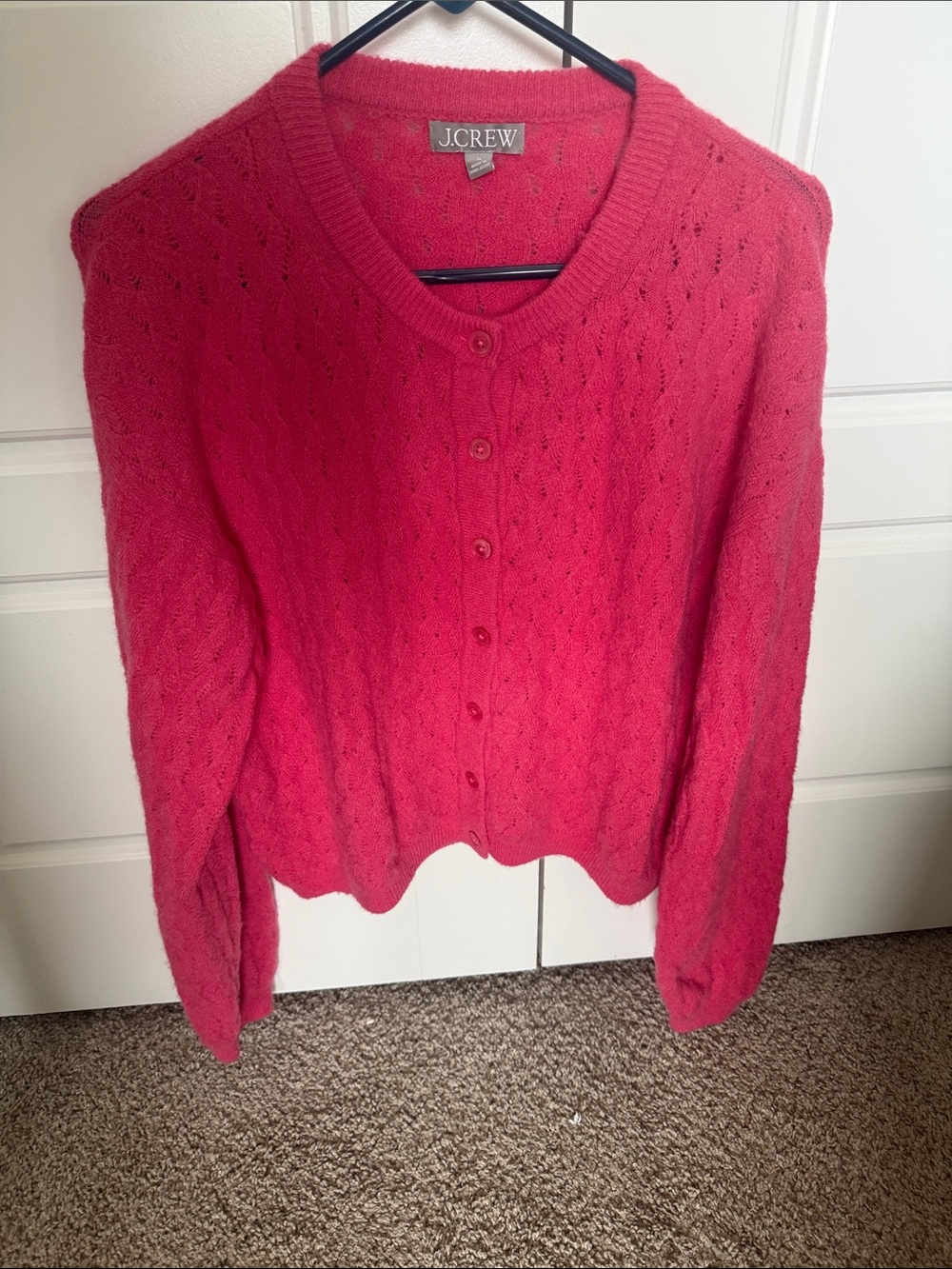 J.Crew Raspberry Pink Button-Front Cable Cardigan